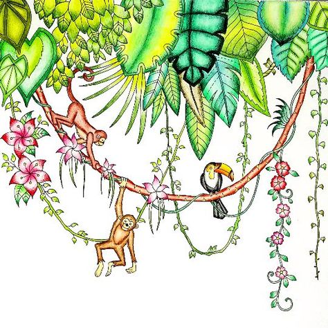 Johanna Basford Magical Jungle, Magic Jungle, Jungle Coloring Pages, Jungle Drawing, Magical Jungle Johanna Basford, Colouring Inspiration, Enchanted Forest Coloring, Magical Jungle, Joanna Basford