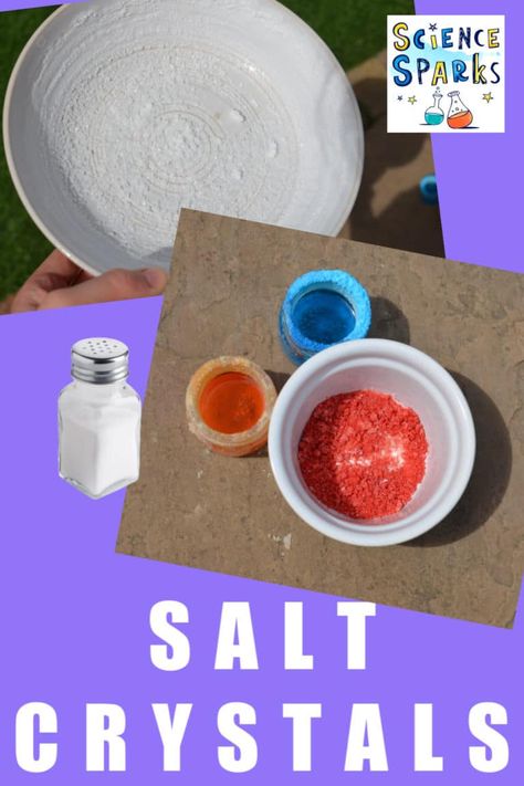 How to make salt crystals – Science Experiments for Kids Crystal Making For Kids, Salt In Water, Coloured Salt, Water Experiments, Kitchen Science, Science Experiments For Kids, How To Make Crystals, Salt Crystals, Experiments For Kids