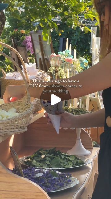 Hitched on Instagram: "How sweet is this idea?! 🎉 💐   A great way to get your guest involved in your big day before the ceremony starts! ✨   🎥 - @varawedding  [Video Description: Video shows a table, decorated with bowls of dried flowers, to be used as confetti for the end of the wedding ceremony. The text reads: 'This is your sign to have a DIY flower shower corner at your wedding']  #hitched #wedding #weddings # #weddingday #access" Diy Flower Confetti Wedding, Confetti Table Wedding, Confetti Ideas For Wedding, Sweet Corner Wedding, Diy Wedding Confetti, Ceremony Confetti, Flower Confetti Wedding, Confetti Table, Wedding Exit