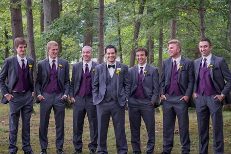 Purple Groomsmen Attire, Groomsmen Attire Purple, Purple And Sunflower Wedding, Purple Sunflower Wedding, Purple Groomsmen, Fall Wedding Groomsmen, Small Private Wedding, Fall Wedding Decor, Wedding Groomsmen Attire