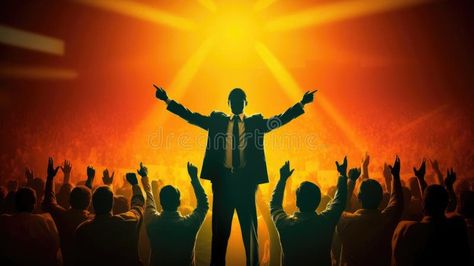 Leadership conceptual image, true born leader standing in front of the cheering crowd, vivid color. AIG32. generative ai stock photography Cheering Crowd, Born Leader, Conceptual Image, Pose Reference Photo, Vivid Color, Handsome Anime, Pose Reference, Stock Photography, Leadership