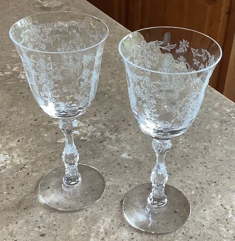 Vintage Fostoria Navarre Crystal Claret Wine Goblets 2 Piece Set Anchor Hocking Glassware, Crystal Glassware Antiques, Fostoria Crystal, Antique Glassware, Crystal Glassware, Wine Goblets, Vintage Kitchen Decor, Elegant Sets, Crystal Vase