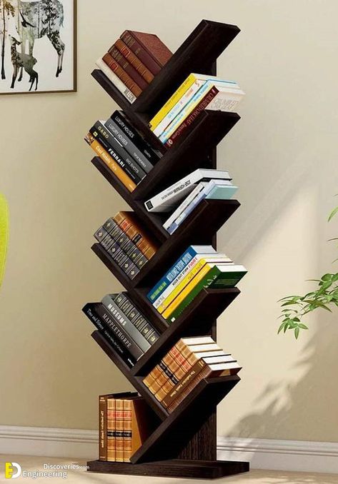 30+ Creative Wooden Bookshelf Ideas  - Engineering Discoveries Book Stand Design, Book Rack Design, Wall File Holder, Tree Bookcase, Bookshelf Table, Bookshelf Ideas, Wooden Bookshelf, Tree Bookshelf, Wall File