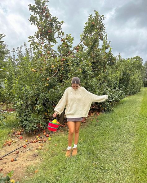 Apple Picking Inspo Pics, Fall Outfits For Apple Picking, Cider Mill Photoshoot, Apple Picking Instagram Pictures, Fall Instagram Pictures Aesthetic, Apple Picking Outfit Fall Casual, Apple Orchard Aesthetic, Apple Picking Photoshoot, Apple Picking Pictures