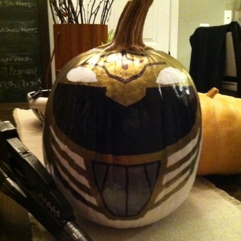 Mighty Morphin Power Rangers Pumpkin. White Tiger! Power Ranger Pumpkin Painting, Power Rangers Halloween, Pumpkin Knight, Masquerade Ideas, Pumpkin Idea, Fall Festival Games, Pumpkin Painted, Nanny Life, Power Ranger Party