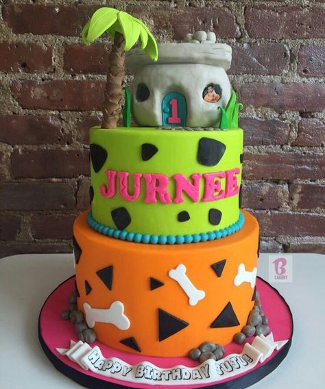 . Flintstone Cake Ideas, Flintstones Birthday Cake, Pebbles Flintstone Cake, Pebbles Birthday Cake, Flintstone Cake, Bambam Birthday, Pebbles Cake, Flintstones Party, Second Birthday Boys