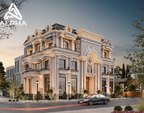 Luxury Mansion Design on Behance Classic Villa Design, Classic Exterior Design, Classical Villa, Villa Exterior Design, Colonial House Exteriors, Classic Facade, Home Designs Exterior, Townhouse Exterior, Mansion Designs