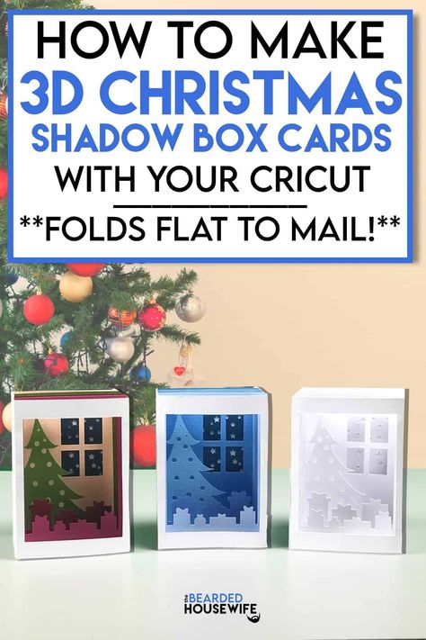 Diy Christmas Cards Cricut, Shadow Box Cards, Cricut Christmas Cards, Christmas Tree Illustration, Cricut Christmas Ideas, Diy Shadow Box, Christmas Shadow Boxes, Idee Cricut, Noel Fielding