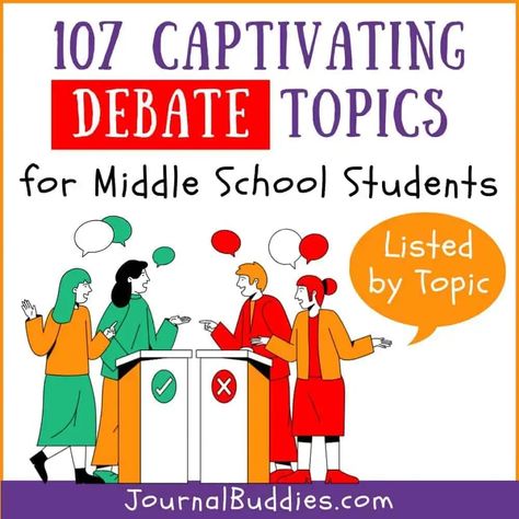 Our debate topics for middle school students are an engaging way to spark critical thinking, foster respectful dialogue, and nurture a passion for learning. #DebateTopicsForMiddleSchool #DebatePrompts #JournalBuddies Debate Topics For Middle School, Silly Debate Topics, Teaching Debate Middle School, Debate Topics For Kids, Teaching Debate, High School Debate, Interesting Debate Topics, Middle School Funny, Debate Competition