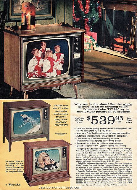 fancy tv sets in the 1969/70 fall and winter western auto catalog. Western Auto, Color Television, Vintage Advertising Art, Vintage Television, Tv Set, Tv Sets, Old Advertisements, Retro Advertising, Montgomery Ward