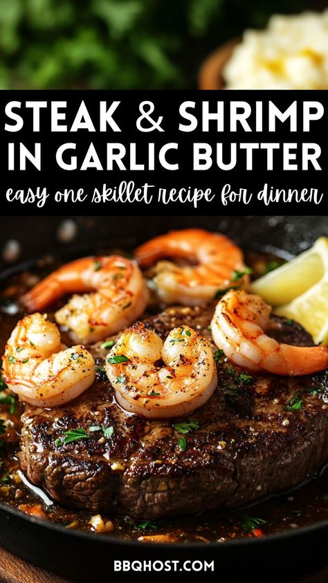 If you're craving a delicious steak and shrimp dinner, this Garlic Butter Steak and Shrimp recipe is your go-to! With juicy steak, tender shrimp, and a rich garlic herb butter, it’s the perfect dish for date night or a special meal. Save this pin for later and click through for a mouthwatering surf-and-turf dinner idea. Steak And Shrimp Dinner, Steak Toppings, Ways To Cook Steak, Steak Sides, Steak Dinner Recipes, Delicious Steak, Steak Dishes, Cooking The Perfect Steak, Beef Steak Recipes