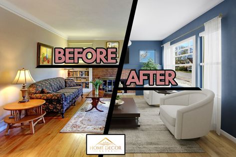 13 Extraordinary Before and After Living Room Transformations [With 13 Different Wall Colors!] 2 Walls Painted Living Room, Living Room Transformation Before After, Plain Living Room Makeover, Small Living Room Before And After, Living Room Makeover Before And After, Paint Before And After, Living Room Remodel Before And After, Living Room Before And After, Narrow Living Room With Fireplace