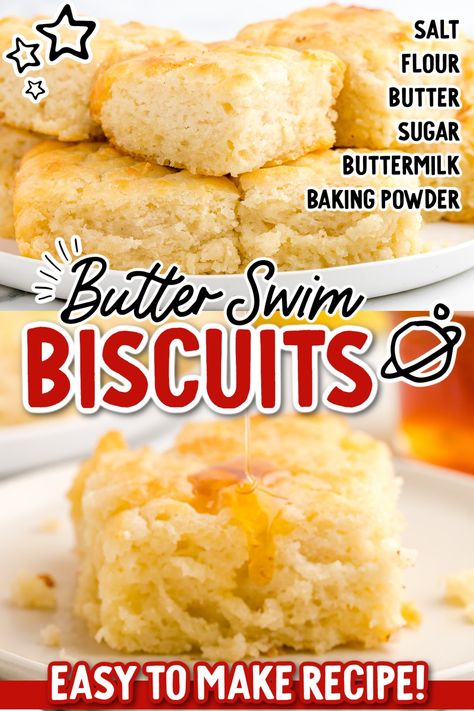 Close-up shot of Butter Swim Biscuits on a plate. Floating Biscuits, Butter Float Biscuits, Melt In Your Mouth Biscuits, Butter Swim Busicuts, Butter Swimming Biscuits, Billion Dollar Buttery Biscuits, Homemade Butter Swim Biscuits, Sweet Butter Swim Biscuits, Swimming In Butter Biscuits