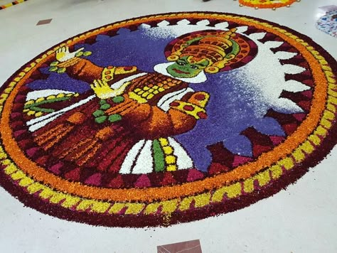 Flower carpet Pookkalam Designs Onam Creative, Sadhya Photography, Athapookalam Designs For Competition, Onam Sadhya Photography, Flower Carpet Design Onam, Onam Kolam With Flowers, Athapookkalam Designs, Onam Flower Carpet, Pookolam Design