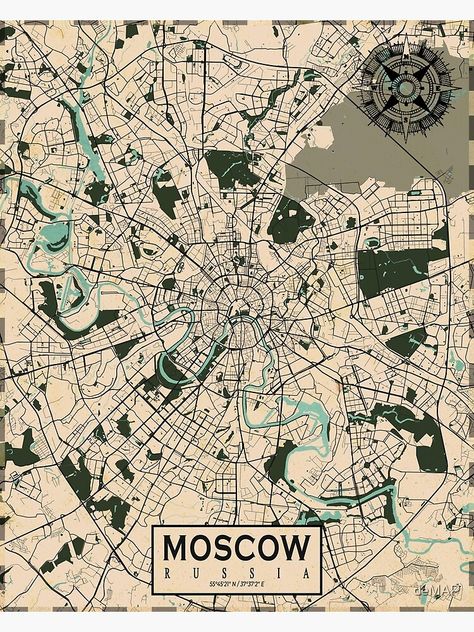 Moscow Map, Map Of Russia, Maps Aesthetic, Moscow Art, Map Vintage, City Map Poster, Map Wall Art, City Design, Vintage Maps