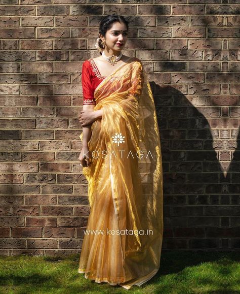 Yellow Tissue Saree, Golden Tissue Saree, Indian Ethnic Fashion, Tissue Sarees, Keep Me Stylish, Indian Bridesmaid Dresses, Lehenga Saree Design, Simple Saree Designs, Indian Sari Dress