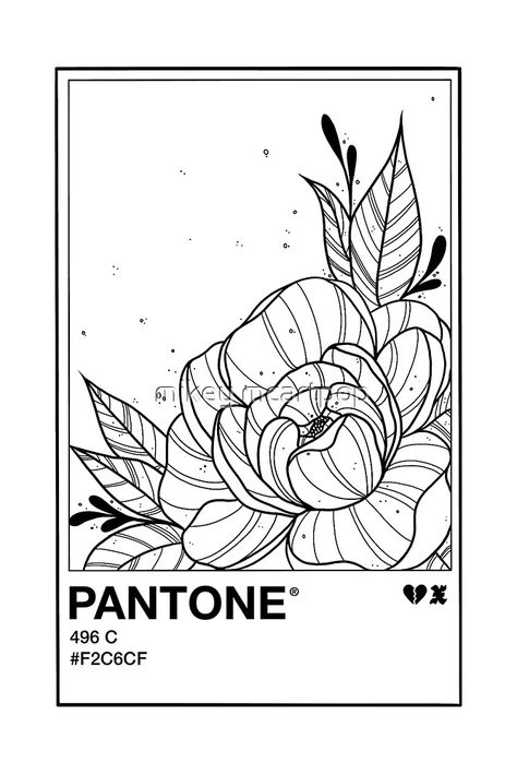 Pantone Flower Tattoo, Pantone Tattoo Ideas, Pantone Peony, Pantone Tattoo, Pantone Drawing, Simple Peony Tattoo, Pantone Flower, Pantone Art, Geometric Line Tattoo