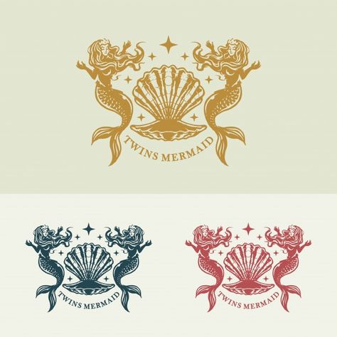 Twins mermaid elegant logo concept illus... | Premium Vector #Freepik #vector #logo #girl #women #mermaid Two Mermaids Drawing, Twin Mermaid Tattoo, Mermaid Logo Design Ideas, Fantasy Logo Design Ideas, Mermaid Branding, Mermaid Graphic Design, Fantasy Logo Design, Mermaid Logo Design, Monogram Hat