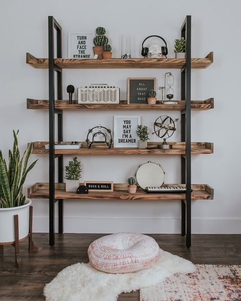 If you're looking for a creative way to display your book collection or if you just need to build something on a budget, a DIY industrial bookshelf could help you bring both personality and style to your home. #hunkerhome #diy #bookshelf #bookshelfideas #diybookshelfideas Diy Industrial Bookshelf, Diy Industrial Home Decor, Industrial Bookcase, Industrial Diy, Bookcase Diy, Industrial Bookshelf, Industrial Bookcases, Industrial Home Design, Bookcase Decor