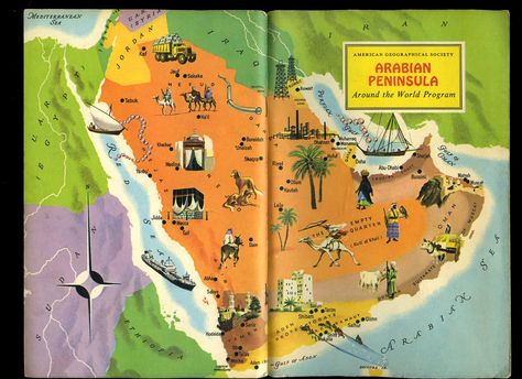 Arabian Peninsula - American Geographical Society Around the World Program Vintage map / book cover Map Book Cover, Maps Aesthetic, Arabian Peninsula, Vintage Map, Around The Worlds, The Past, Around The World, Map, Book Cover