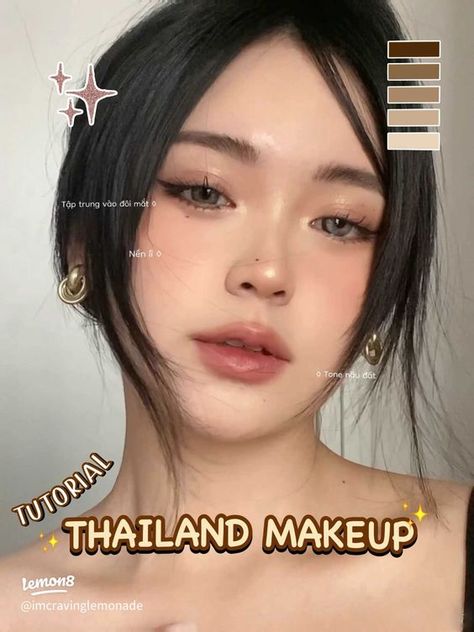 I think it's a little different from how it felt in the picture but looking at it as a whole I like it. Simple Thai Makeup, Thai Makeup Style, Natural Thai Makeup, Douyin Warm Tone Makeup, Warm Douyin Makeup, Natural Tone Makeup, Tan Douyin Makeup, Makeup For Warm Tone, Thai Makeup Looks Tutorial