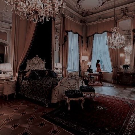 1800s Bedroom, Twin Crowns, Bedroom Aesthetic Dark, Academia House, Plot Ideas, Royal Room, Royal Bedroom, Fancy Bedroom, Castle Rooms