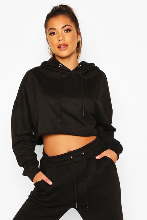 Womens The Basic Cropped Hoody - black - 12 Latest Tops, Boys Clothes Style, Clothes Style, Boys Clothes, Boy Outfits, Off The Shoulder, Top Styles, Cool Outfits, Womens Skirt