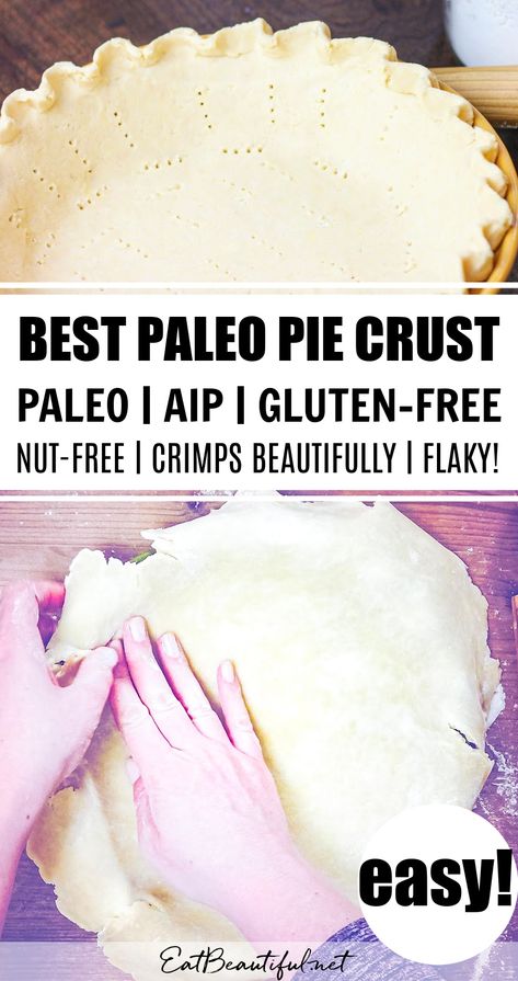 This easy to work with Paleo Pie Crust dough crimps beautifully & works so great for holiday pies! Enjoy grain-free flaky crust again! | Eat Beautiful Recipes | aip pie crust recipe | aip pie crust | paleo pie crust recipe | paleo pie crust | paleo pie recipes | cassava flour pie crust | cassava flour pie crust paleo | cassava flour recipes | cassava flour pie crust recipes | paleo cassava flour pie crust | gluten free pie crust recipe | gluten free pie crust easy || #paleo #pie #crust Paleo Staples, Guyana Recipes, Cassava Recipes, Paleo Pie Crust, Aip Sweets, Paleo Pie, Aip Baking, 2024 Holidays, Paleo Breads