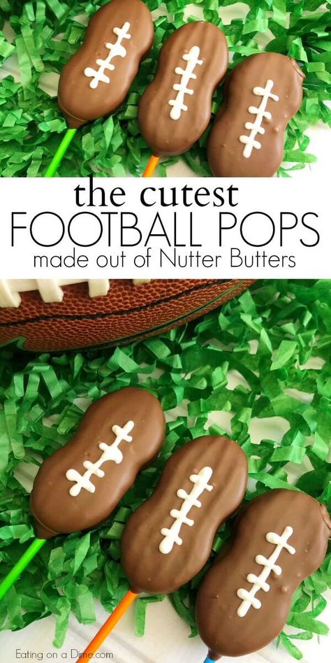 Easy to make Football Cookie Pops Cookie Pops Recipe, Football Desserts, Tailgate Desserts, Football Treats, Superbowl Desserts, Football Party Foods, Team Snacks, Football Cookies, Game Day Party