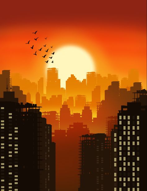 City Lights Illustration, Simple Digital Art Ideas, Sketches Procreate, Pencil Art Love, City Sunrise, Cityscape Wallpaper, City Sunset, Building Sketch, Cool Pictures For Wallpaper