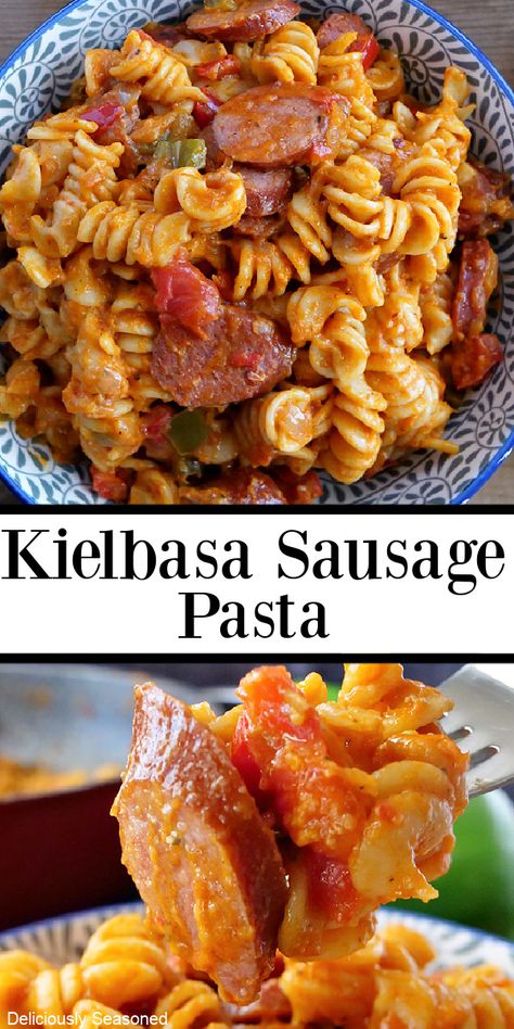 Kielbasa Pasta Recipes, Kielbasa Sausage Recipes, Sausage Pasta Dinner, Sausage Crockpot Recipes, Polish Sausage Recipes, Kabasa Recipes, Hearty Pasta Recipes, Kielbasa Pasta, Sausage Crockpot