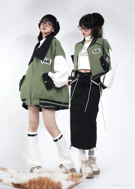 Korean Unisex Fashion, Kawaii Tomboy, Uniform Jacket, Kawaii Fashion Outfits, High Neck Top, Skirt Long, Drawing Clothes, Female Poses, Short Skirt