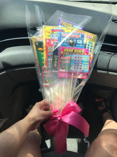 Lottery Ticket Rose Bouquet, Lottery Ticket Bouquet Valentines, Lottery Card Gift Ideas, Scratchie Gift Ideas, Scratch Off Ticket Gift Ideas Valentines, Lottery Tree Ideas Gift Baskets, Lottery Ticket Gift Ideas Valentines, Back Scratcher Gift Ideas, Lottery Tickets Gift Ideas