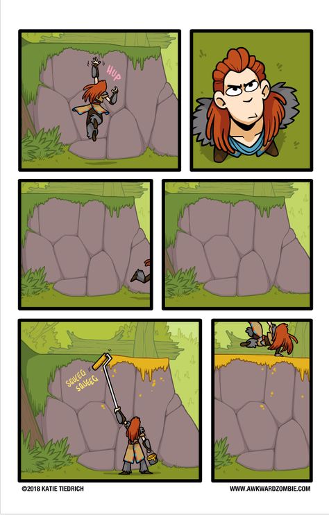 Awkward Zombie, Horizon Game, Video Game Logic, Horizon Zero Dawn Aloy, Golden Opportunity, Forbidden West, Online Comics, Funny Comic Strips, Video Game Memes