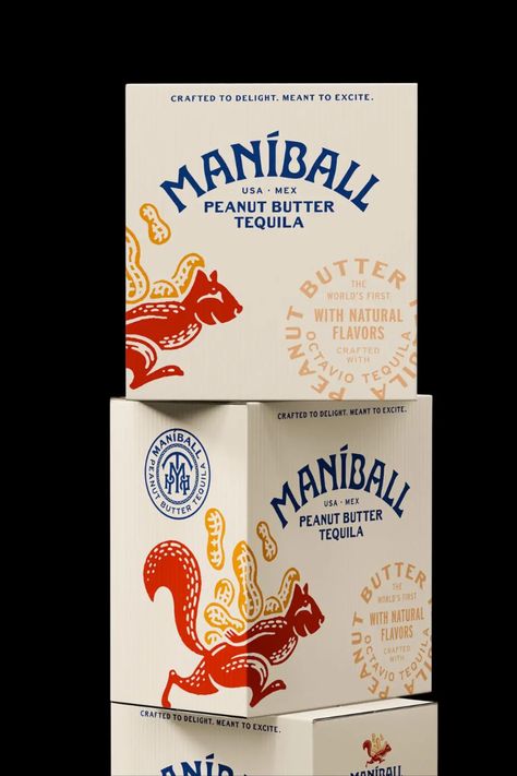 Maníball Peanut Butter Tequila, designed by Holy Studio, features a humorous label that embodies the spirit’s lively character. Liquor Packaging Design, Tequila Branding, Tequila Packaging, Premium Packaging Design, Tequila Design, Trendy Packaging, Spirits Packaging Design, Tequila Brands, Liquor Packaging