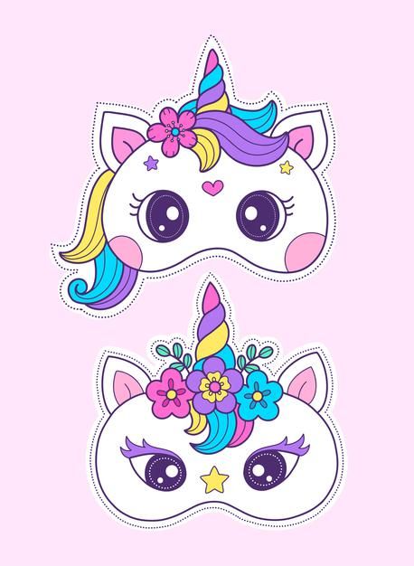 Modèle de masque imprimable de masque de... | Premium Vector #Freepik #vector #anniversaire #partie #fille #animal Unicorn Photo Booth, Diy Unicorn Crafts, Mask Template Printable, Cartoon Template, Unicorn Mask, Unicorn Photos, Printable Masks, Kawaii Unicorn, Unicorn Crafts