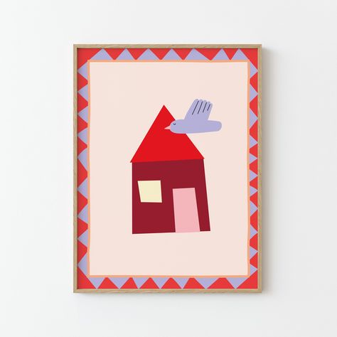 Turn your little one's space into a magical paradise with our delightful poster showcasing a snug house and a sweet bird! Bursting with lively hues of red, beige, and purple, this charming artwork will infuse any room with a playful vibe. Designed with care, this poster is an ideal choice for your child's room and nursery, igniting their creativity and spreading happiness each time they look at it. Check out all the other sizes and designs in my store https://www.etsy.com/de/shop/MalaMarla Print Bedroom Illustration Art, Wes Anderson Nursery, Kids Art Wall, Kids Room Artwork, Wall Decor Kids Room, Nursery Illustration, Nursery Canvas, Kids Room Prints, House Print