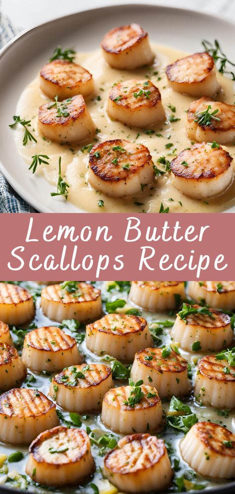 Scallop Appetizer Recipes Fancy, French Scallop Recipes, Seared Scallops With Brown Butter And Lemon Pan Sauce, Elegant Fish Recipes, Scallops With Lemon Butter Sauce, Baked Shrimp And Scallops, Pan Seared Scallops Butter, Sauteed Shrimp And Scallops, Lemon Caper Scallops