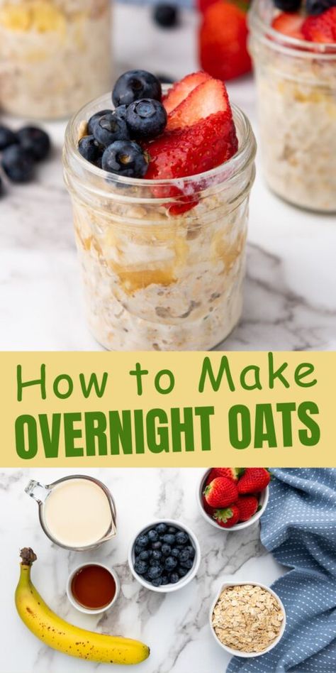 Basic Overnight Oats Overnight Oats How To, Overnight Oats Fruit, Overnight Oats With Water, Basic Overnight Oats, Basic Overnight Oats Recipe, Cook Oatmeal, Easy Overnight Oats, Cooking Oatmeal, Overnight Oatmeal