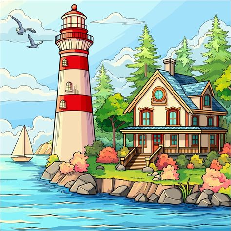 Oil Pastel Drawings Easy, Lighthouse Painting, Detailed Coloring Pages, Oil Pastel Drawings, Coloring Apps, Pastel Drawing, Happy Colors, Coloring Pictures, Oil Pastel