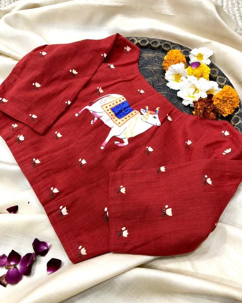 Palash presents pichwai paintings inspired exclusive hand painted cotton blouses ❤️ DM to place your order #PichwaiInspired #HandPaintedBlouse #RedCottonBlouse #IndianArtistry #TraditionalArt #EthnicFashion #ArtisticApparel #HandcraftedFashion #ArtisanalDesigns #CulturalInspiration #FashionWithMeaning #ArtisanCrafted #TextileArt #PichwaiArt #HandmadeFashion #ArtisticClothing #PaintedBlouse #ArtisanFashion #CottonCraft #IndianFashion #HandmadeApparel #ArtisticStyle #CraftedWithLove #Artisan... Pichwai Blouse Design, Pichwai Blouse, Painted Fabric, Artisan Fashion, Pichwai Paintings, Diy Embroidery Designs, Hand Painted Fabric, Cotton Crafts, Artist Outfit