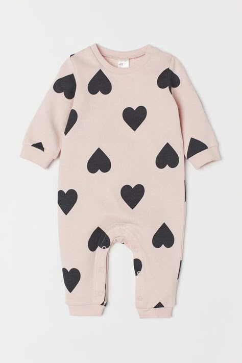 H&M - Jumpsuit - Pink Baby Mode, Cotton Jumpsuit, Sweatshirt Fabric, Heart For Kids, Pink Hearts, Fashionable Baby Clothes