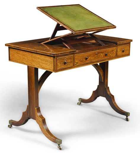 date unspecified A Regency rosewood and boxwood strung writing table, first quarter 19th century  Estimate     3,000 — 5,000  GBP  3,865 - 6,442USD. unsold 19th Century Men, Writing Slope, George Iv, European Sculpture, English Furniture, European Paintings, Writing Table, Work Desk, Printing Business