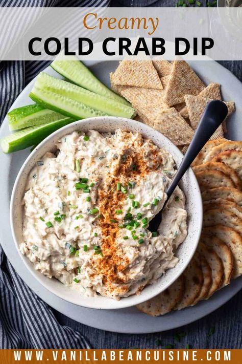 When you’re looking for an easy but elegant appetizer that your guests will devour, this cold Crab Dip recipe is your answer. No baking, no broiling, no heating required, and this creamy dip can be made in advance to ease your dinner party workload. Fresh Crab Dip, Crab Spread For Crackers, Can Crab Recipes, Healthy Crab Dip, Cold Crab Dip With Cream Cheese, Keto Crab Dip, Crab Meat Dip, Canned Crab Meat Recipes, Canned Crab Recipes