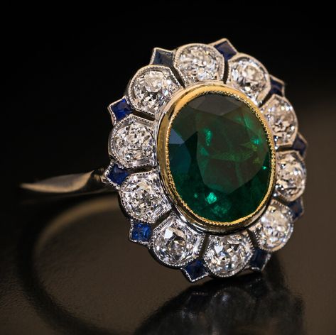 Antique Emerald Ring, Diamond Sapphire Ring, Stainless Steel Wedding Ring, Art Deco Emerald, Art Deco Sapphire Ring, Art Deco Emerald Ring, Emerald Ring Vintage, Alpine Green, Vintage Art Deco Rings