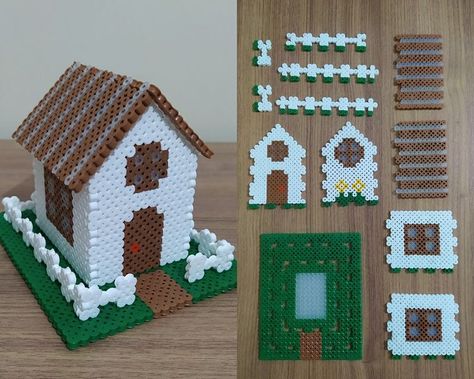 Diy Perler Beads 3d, Perler Bead House, Perler Bead 3d Patterns, 3d Perler Bead Patterns Easy, 3d Hama Beads Patterns, 3d Perler Bead Patterns Tutorials, Perler Beads Ideas 3d, 3d Pyssla, Melty Bead Designs