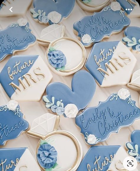 Blue Engagement Cookies, Nautical Bridal Shower Cookies, Jake 2024, Gemstone Cookies, Bridal Shower Cookies Decorated, 2026 Wedding, Engagement Cookies, Nautical Bridal Showers, Bridal Shower Cookies