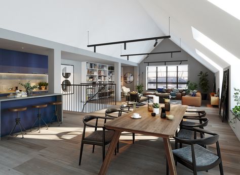 Ballymore launches Goodluck Hope loft penthouses: Developer Ballymore has…www.PrimeResi.com #LuxuryProperty #PrimeResidential #LuxuryHomes London Loft Apartment, Bedroom Loft Style, Loft Penthouse, Open Plan Apartment, Loft Apartments, Sales Gallery, Duplex For Sale, Apartment Loft, Opulent Interiors