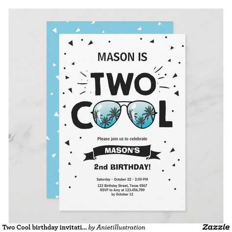 2 Cool Birthday Party, Two Cool Birthday, Boy 2nd Birthday, Birthday Invitation Message, Second Birthday Boys, 2nd Birthday Party For Boys, 2nd Birthday Boys, Two Cool, 2nd Birthday Party Themes