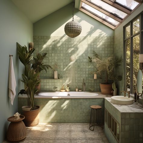 Oasis Bathroom, Green Oasis, Casa Vintage, Dream House Rooms, Bath Room, Green Bathroom, Dream House Interior, Natural Elements, Dream Rooms